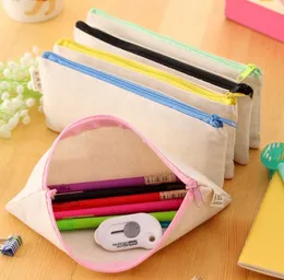 Zipper Pencil Pen Bags White Canvas Blank Plain Stationery Cases Clutch Organizer Bag Gift Storage Pouch RRE15334