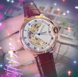 Orologio da uomo con quadrante grande tourbillon a carica automatica 48mm Movimento meccanico automatico Hollow Tre Pin Cintura in vera pelle business svizzero Orologi da polso