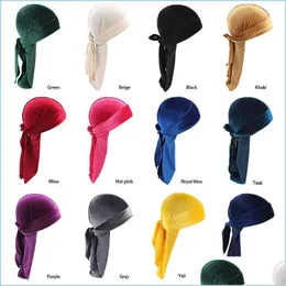 Beanie/Skull Caps Adt Fashion Turban Short Plush Soft Rap Your Head Beanies Durags Long Ribbon Hair Accessoriers Hats Men 6 DHT7C