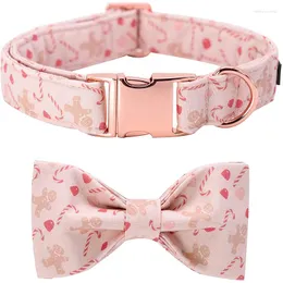 Hundehalsbänder, einzigartiger Stil, Pfoten-Weihnachts-Baumwollhalsband mit Matrosenfliege, rosa Lebkuchenmann-Welpe für kleine, mittelgroße und große Hunde