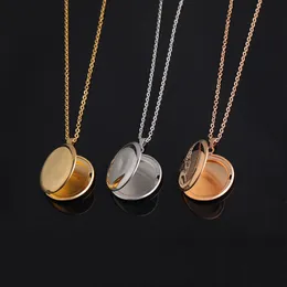 Stainless Steel Round Lockets Necklaces With Chain Message Photo Box Pendants For Women Men Lover Decor Jewelry