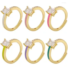 Clusterringe ZHUKOU Gold Farbe Geometrische Rechteck Kristall Emaille Tropfen Öl Öffnung Ring Frauen Modeschmuck Großhandel VJ380