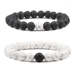 Charm armband par avstånd armband svart vit naturlig lava sten 8mm pärlband för män kvinnor smycken pulseras homme