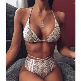 Women's Swimwear Women's SEASHY Snakeskin Style Two Pieces Women Bodysuit High-Waist Bikini Set Swimsuit Push Up Beachwear Halter