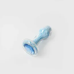 Articoli di bellezza Rosa pastello Perle di schiuma blu Dildo di vetro per donna Uomo Masturbatore di cristallo Spina di stimolazione vaginale e anale femminile 2021