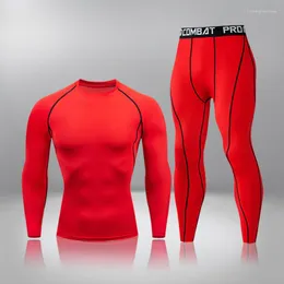 Männer Thermo-Unterwäsche Fitness Kompression T-Shirt Laufen Joggen Sportbekleidung Workout Trainingsstrumpfhosen 2 Teile/satz Trainingsanzug