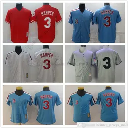 فيلم Mitchell and Ness Baseball Bryce 3 Harper Jersey Vintage Breatable Sport Sal