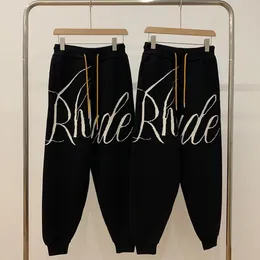 Calças de tricô masculinas femininas 1 top com cordão calça de moletom preta streetwear