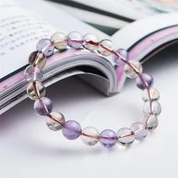 Strand Genuine Yellow Purple Natural Ame Trine Bracelets Women Female Stretch Healing Crystal Clear Round Bead Bracelet 9mm 10mm 11mm