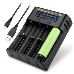 YONII D4 LCD 18650 Battery Charger 4 Slots for 18650 21700 26650 Lithium AA AAA Nimh Rechargeable Battery chargers