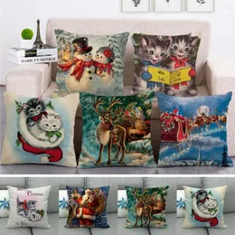 Pillow Case Cotton Linen Christmas Cushion Cover Xmas Home Sofa Decor Luxury Soft Pillowcase 45cmX45cm