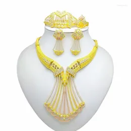 Brincos de colar Set Kingdom Ma Dubai 24 K Para Mulheres Elegantes Festa de Bracelete de Moda Ring Crystal Party