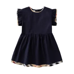 Cotton Girls Dresses Designers 2024 Simple Fashion Kids Casual Style Dresses Solid Color Summer Autumn Clothes for Children