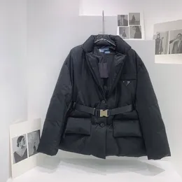 2022 Kadın Down Tasarımcıları Uzun Kollu Ceketler Mektup Elastik Kemer Halat Hem Giysileri Stand Erkek yaka boyun
