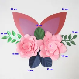 Dekoracyjne kwiaty DIY Giant Paper Artificial Rose Fleurs Artifificleles tła 2pcs 5 Pozostaw 2 uszy