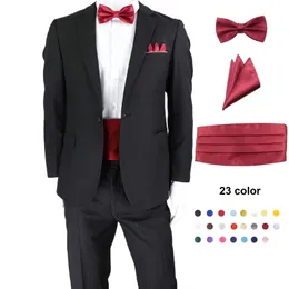 Bow Ties Wine Red 23 Solid Color Men Elastic Cummerbund Waist seal Bow Tie Set Pocket Square Formal Luxury Tuxedo Suit Accessories Gift L221022