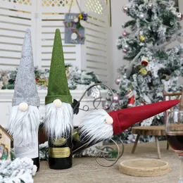 크리스마스 장식 3pcs gnomes 와인 병 커버 드레스 업 홀리데이 파티 장식 홈 거실 장식품 테이블 선물
