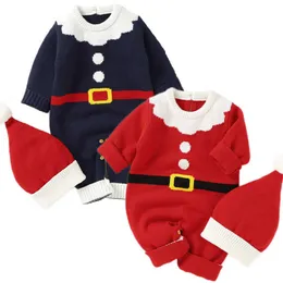 Besondere Anlässe Neugeborenes Baby Junge Mädchen Strampler Hut Weihnachtskostüme Langarm Roter Weihnachtsmann-Overall Spielanzug Herbst Winter Babykleidung T221014