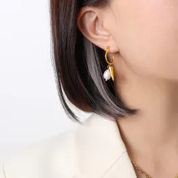 Brincos de argola mani e piedi 18k ouro aço inoxidável pérola pérola breol de brejão para mulheres tendência de jóias de qualidade de luxo estilo coreano