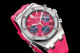 Fuchsia Grande Tapisserie Dial Lady Watch Diamonds Womens Watches 스테인리스 스틸 7750 자동 플라이 백 크로노 그래프 Sapphire Crystal Luxury Wristwatch 38mm