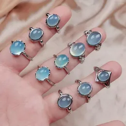 خواتم الزفاف 1pc Quartz Quartz Stone Finger Simple Aquamarines Rock Mineral Crystal Ring Jewelry Reiki Healing قابل للتعديل