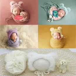 Christening dresses 3pcs/set Newborn Photography Props Blanket Hat Baby Photography Wrap Props Bear Doll Baby Photo Accessories T221014