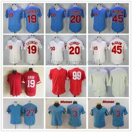 Vintage Baseball Jersey 19 Greg Luzinski 20 Mike Schmidt 27 Aaron Nola 45 Tug McGraw 99 Mitch Williams Blank 1983 koszulki kobiety kobiety