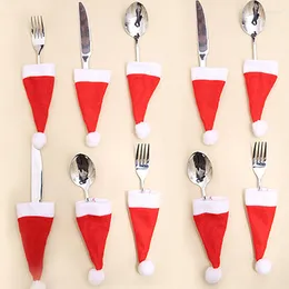 ديكورات عيد الميلاد 10 قطع من أدوات المائدة رف كيس قبعة مرح منزل سنة سعيدة المطبخ