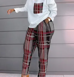 Kadın Trailtsits Kadın Baskı Cep Loungewear Seti Bahar Sonbahar O yaka Uzun Kollu Kalem Pantolon Bayanlar