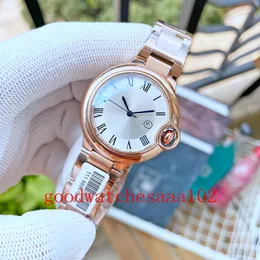 우수한 손목 시계 숙녀 시계 시계 새 버전 블루 풍선 33mm 크리스탈 다이아몬드 흰색 다이얼 2813 운동 기계적 18k 로즈 골드 여성 패션 시계
