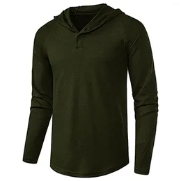 Мужские футболки T-рубашки Feitong с капюшоном хлопчатобумажная сплошная сплошная базовая черная зеленая кнопка с длинным рукавом топ-подростка