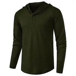 T-shirt da uomo Feitong T-shirt con cappuccio in cotone Casual Solido Cuciture di base Nero Bottoni verdi Top a maniche lunghe Abiti per adolescenti