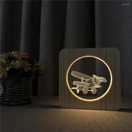 야간 조명 글라이더 플라이 플레인 3D LED 아릴 릭 나무 램프 테이블 조명 스위치 어린이 방 조각 생일 선물