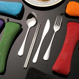 Dinnerware Sets Portable Travel Utensils Set Camping Cutlery Stainless Steel Reusable Kit For Lunch Box Workplace