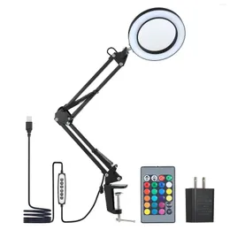 Lampade da tavolo 80 LED Lampada da scrivania con lente d'ingrandimento 5x Braccio oscillante Lampada a morsetto Controller USB 10 livelli Supporto per staffa pieghevole dimmerabile