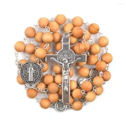 Chains Scented Wood 8mm Beads Catholic Rosaries Necklace With Gift Box St Benedict Rosary