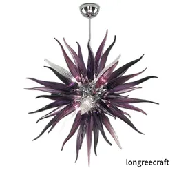 Contemporary Crystal Pendant Lamps Dark Purple Color Hand Blown Chandelier Light Round Shape Murano Style Glass LED Chandeliers Lighting Hanging Fixture LR583