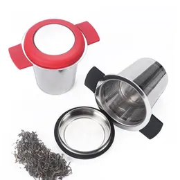 Infusore per tè riutilizzabile in acciaio inox Cestello per tè a maglia fine Filtro per tè con manici Coperchio Filtri per caffè e tè LX5212