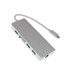 В 1 USB-концентраторе адаптации аксессуаров RJ45 Type-C Type-C Splitter Splitter с разъемом для снятия карт