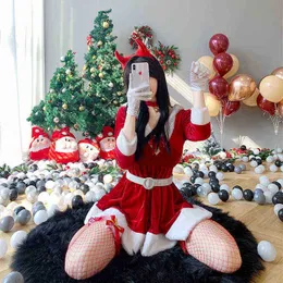 Stage Wear Lolita Christmas Xmas Lady Santa Claus Cosplay Come Winter Rabbit Ears Long Sleeve Red Hoodie Dress Maid Bunny Girl Uniform T220901
