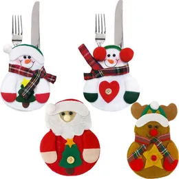 Jul Santa Claus Knifes Forks Bag Silverware Holders Pockets Pouchman Snowman Elk Xmas Party Decoration RRA132