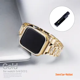Apple Watch와 함께 블링 밴드 케이스 38mm 40mm 41mm 42mm 44mm 45mm iwatch 시리즈 7 6 5 4 3 2 1 다이아몬드 모조 다이아몬드 스테인레스 스틸 금속 팔찌 팔찌 스트랩