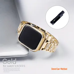 Bling Bands Cases with Apple Watch 38mm 40mm 41mm 42mm 44mm 45mm IWatch Series 7 6 5 4 3 2 1 Diamond Rhinestone Rostfritt stål Metallarmband Armband Rem för kvinnor