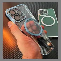 Casos de luxo magsafe transparente silicone magnético estojo para iPhone 14 plus 13 12 11 Pro Max com pó do alto -falante Tampa do telefone