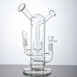 Clear Unique Hookahs Double Glass Bong Inline Perc 14mm Joint Bongs Both Herbs And Concentrates Splashguard Oil Dab Rigs With Bowl WP2285