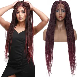Synthetic Box Braided Lace Front Wig 32inch Long Wigs pelucas para mujer Ombre Color FY01