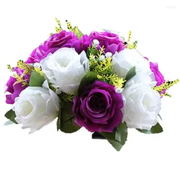 Dekorative Blumen, 26 cm Durchmesser, künstliche 15-Kopf-Stoff-Kunststoff-Simulationsblume, Straßenführung für Hochzeits-Mittelstück, Heimdekoration
