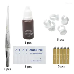 Tatueringsvapen Kits Microblading Tebori Makeup Manual Pen Eyebrow Practice Pigment Set med 12pin Needle Blade Ink Ring Body Art Tools