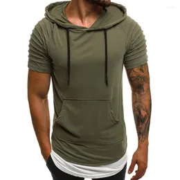 Männer Hoodies Sommer Feste Beiläufige Mode Mit Kurzen Ärmeln Plissee Männer Sweatshirt Pullover Dünne Kleidung Retro Männlich Streetwear Tops