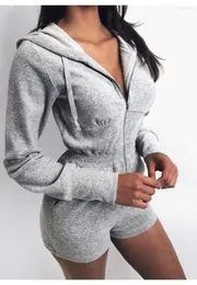 Women's Jumpsuits Women's & Rompers Fashion Women Draw String Solid Zipper Design Hoodie Romper Casual Long Sleeve Playsuit Autumn